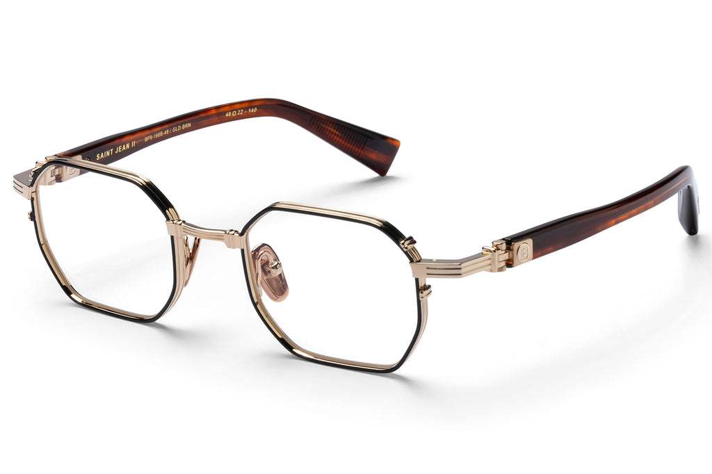 Balmain® Eyewear - Saint Jean II Eyeglasses 12k Gold w/Black Enamel & Brown Swirl