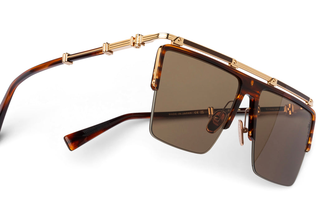 Balmain® Eyewear - Triomphe Sunglasses Brown Swirl & 12k Gold with Dark Brown Lenses