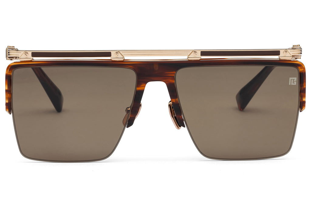 Balmain® Eyewear - Triomphe Sunglasses Brown Swirl & 12k Gold with Dark Brown Lenses