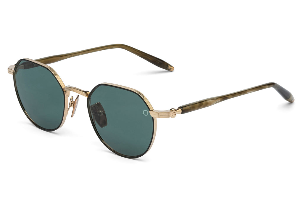 Akoni - Themis Sunglasses Brushed 12k Gold & Green Tortoise Swirl with Deep Emerald Green Lenses