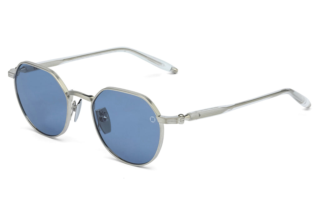 Akoni - Themis Sunglasses Brushed Silver & Crystal Clear with Dusty Blue Lenses