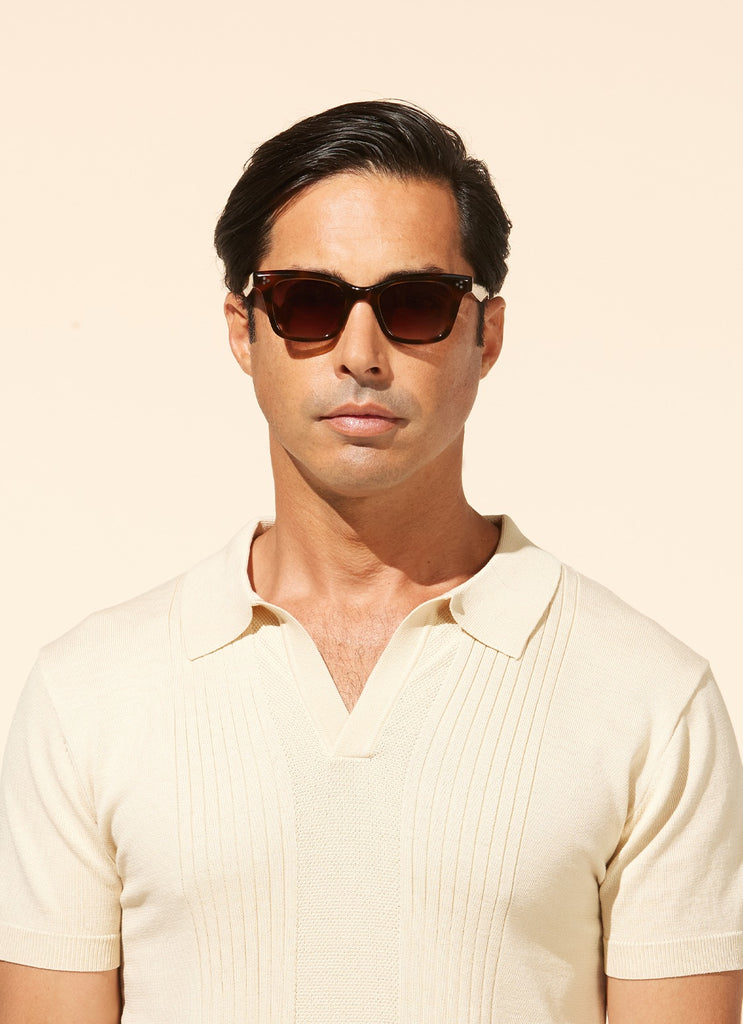 Garrett Leight - Thompson Sunglasses Spotted Brown Shell with Semi-Flat Sepia Gradient Lenses