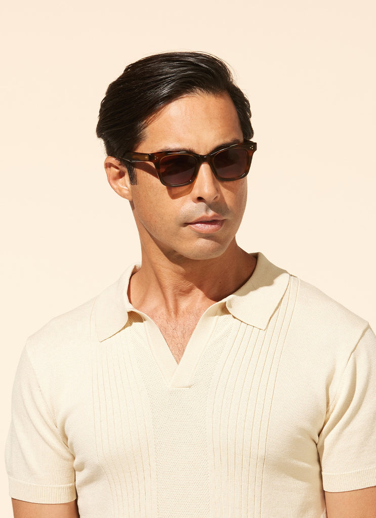 Garrett Leight - Thompson Sunglasses Spotted Brown Shell with Semi-Flat Sepia Gradient Lenses