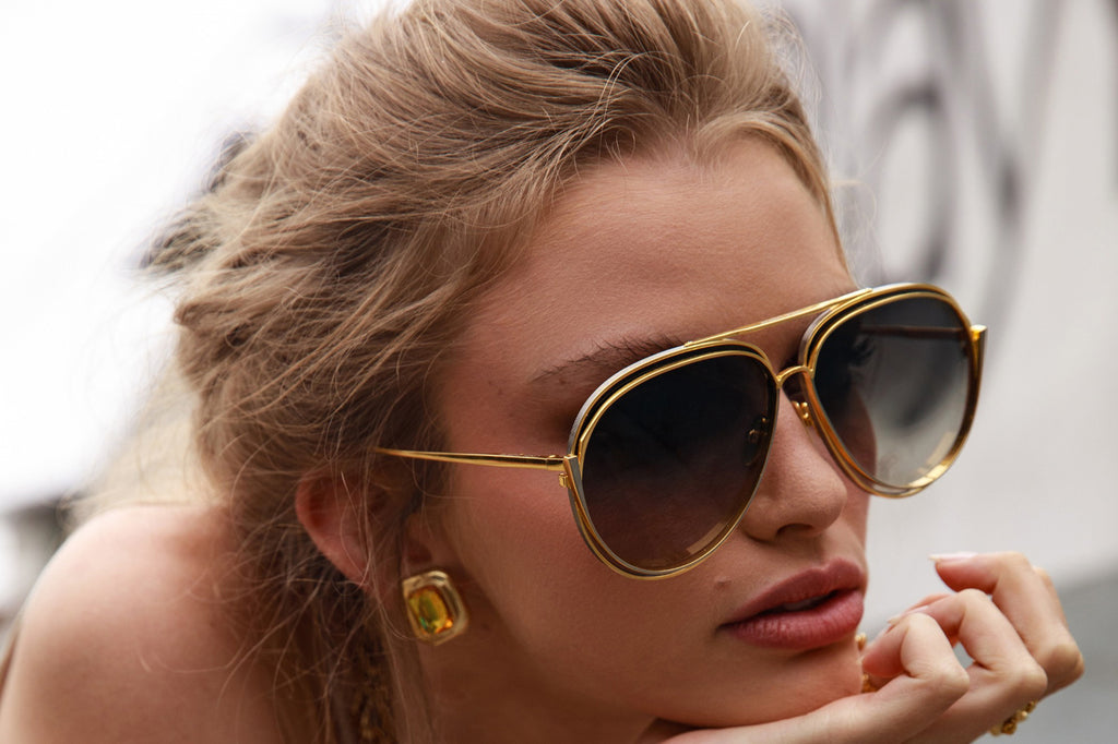 Linda Farrow - Francisco Sunglasses Yellow Gold (C2)