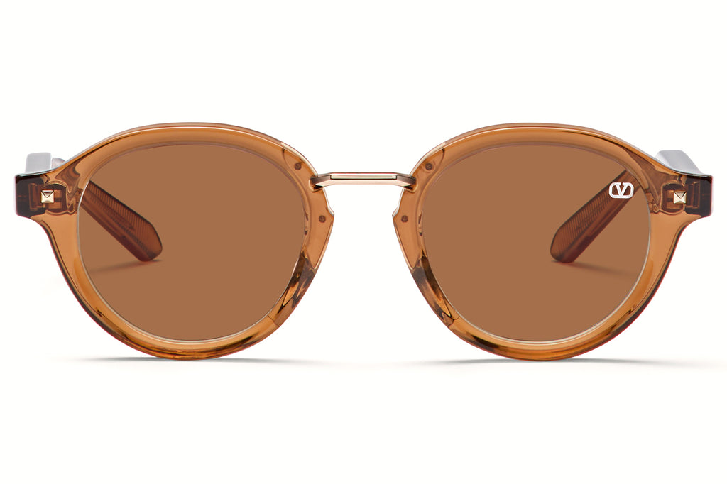 Valentino® Eyewear - V-Essential IV Sunglasses Crystal Brown & Antiqued White Gold with Dark Brown