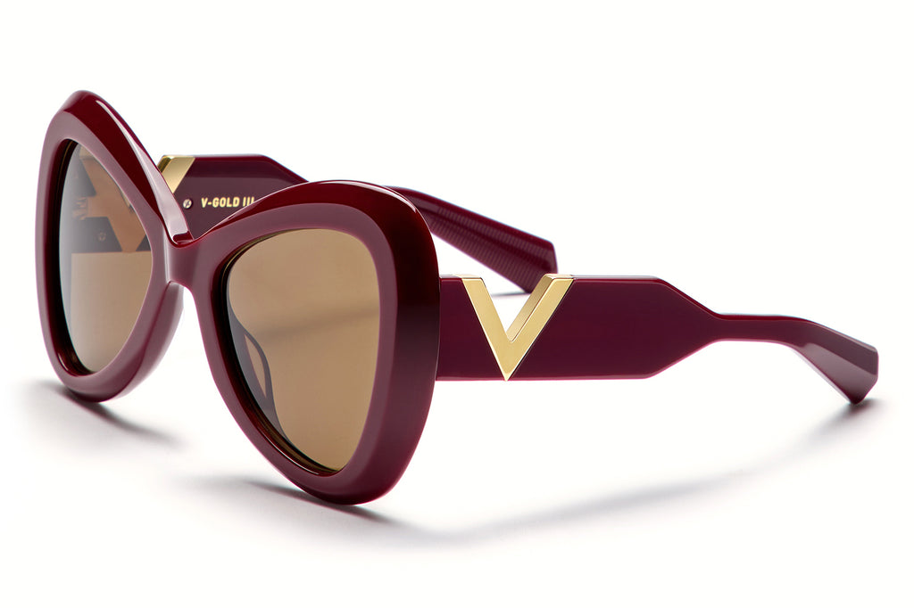 Valentino® Eyewear - V-Gold III Sunglasses Bordeaux & 18k Gold with Dark Brown Lenses