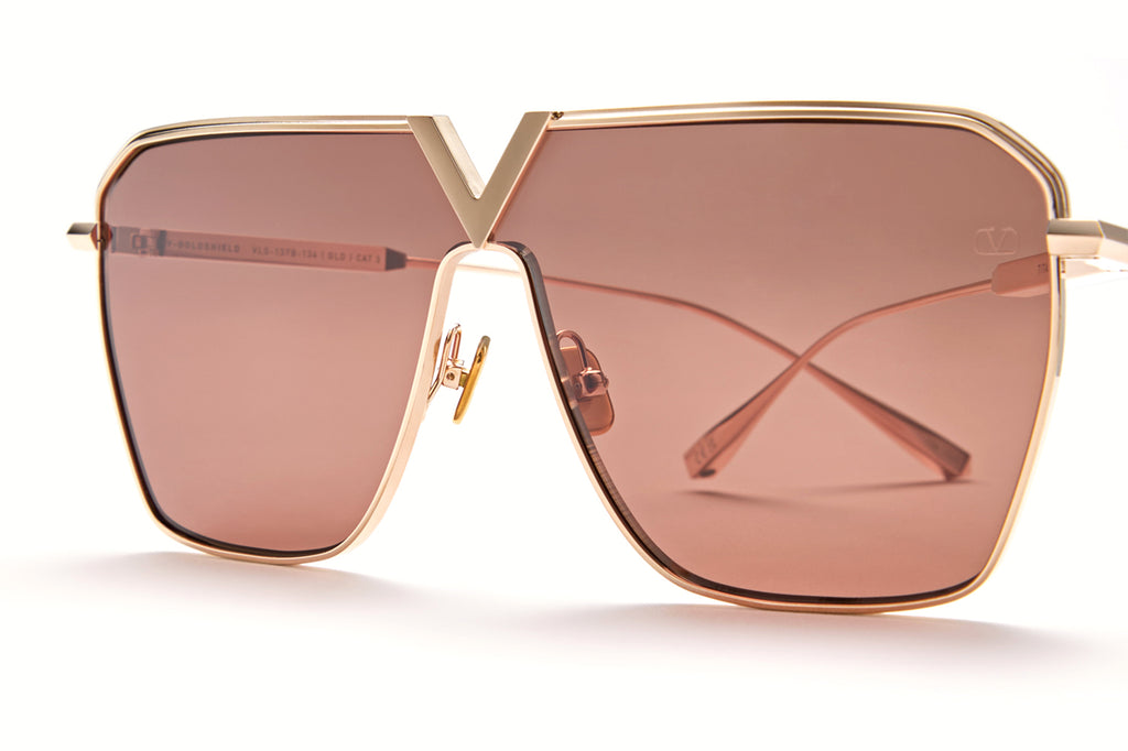 Valentino® Eyewear - V-Goldshield Sunglasses V-Light Gold with Dark Brown Lenses