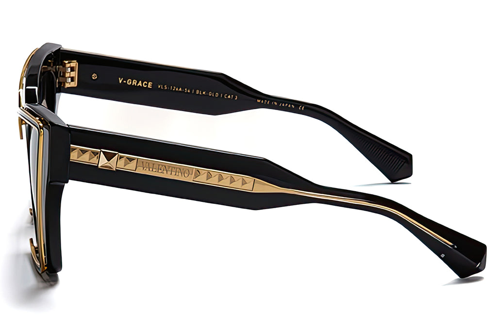 Valentino® Eyewear - V-Grace Sunglasses Black & Yellow Gold with Dark Grey Gradient Lenses