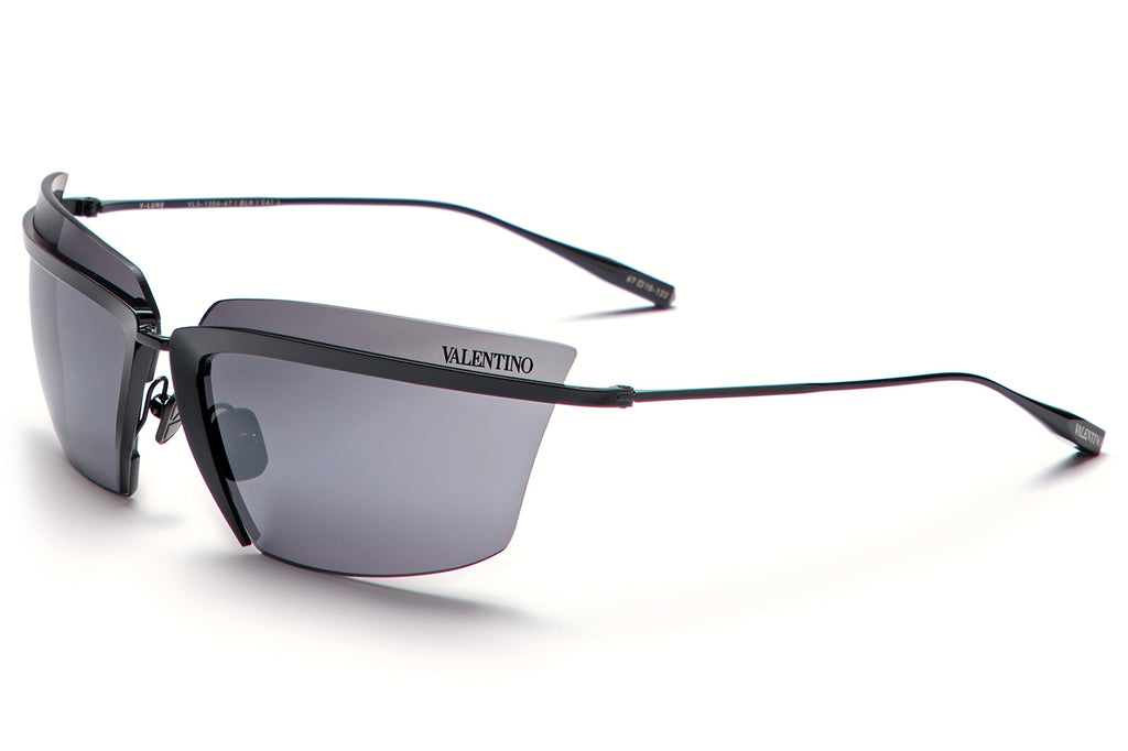 Valentino® Eyewear - V-Lure Sunglasses Shiny Black Metal with Smoke Grey w/Black Mirror Lenses