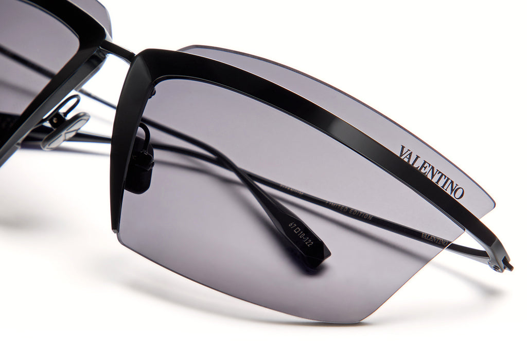 Valentino® Eyewear - V-Lure Sunglasses Shiny Black Metal with Smoke Grey w/Black Mirror Lenses