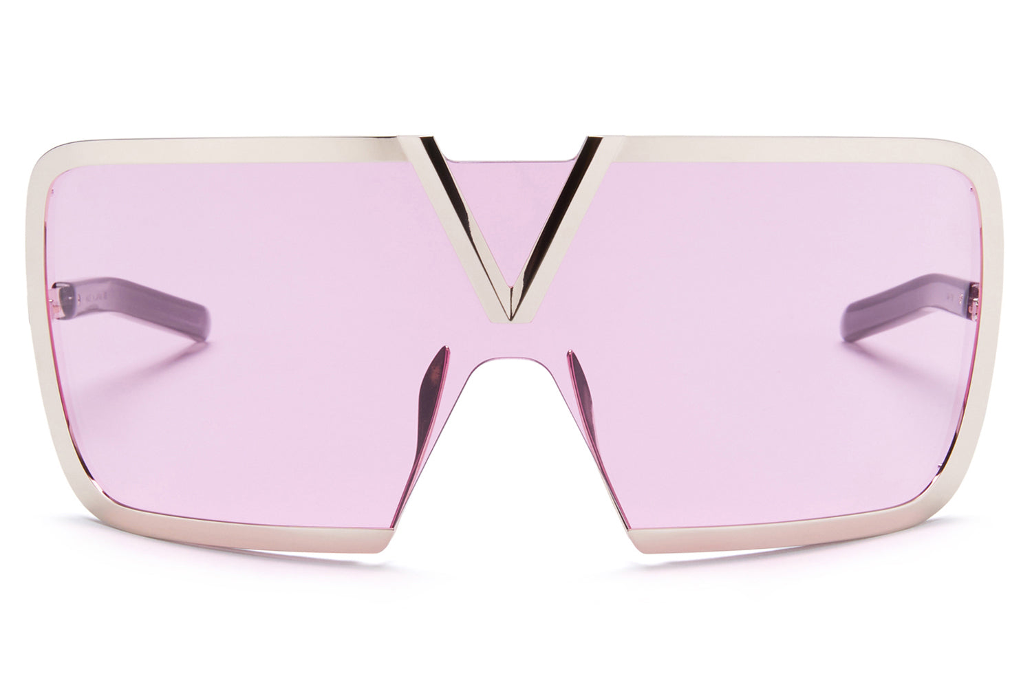 Valentino Eyewear - V-Romask Sunglasses | Specs Collective, White Gold & Crystal Black with VA Pink Lenses