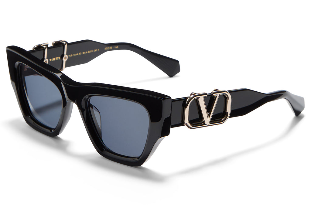 Valentino® Eyewear - V-Sette Sunglasses Black & V-Light Gold with Smoke Grey Lenses