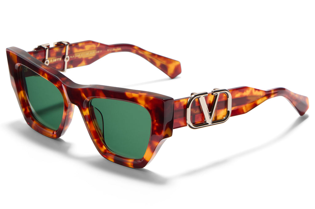 Valentino® Eyewear - V-Sette Sunglasses Honey Havana & V-Light Gold with Dark Green Lenses