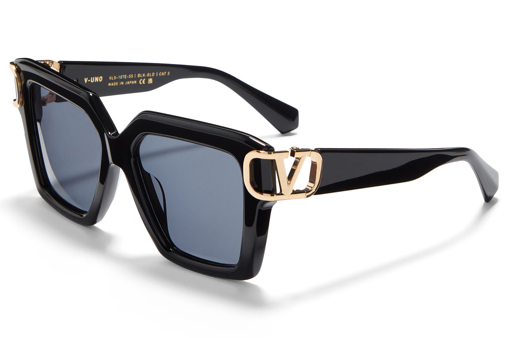 Valentino® Eyewear - V-Uno Sunglasses Black & V-Light Gold with Smoke Grey Lenses