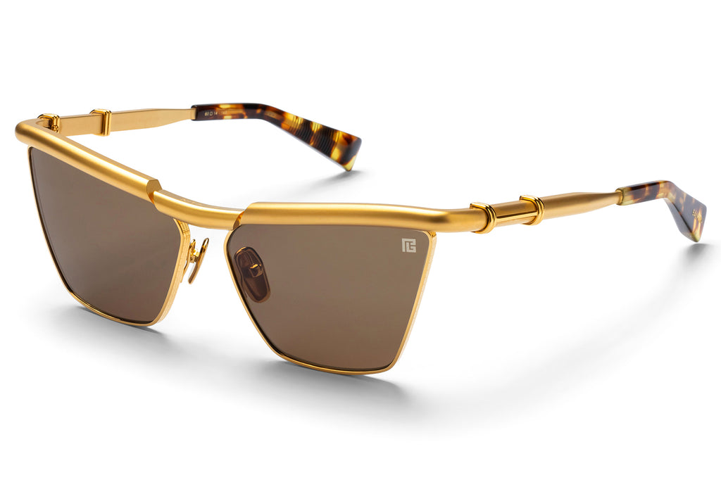 Balmain® Eyewear - Victoire Sunglasses Matte 18k Gold & Spotted Havana with Dark Brown Lenses