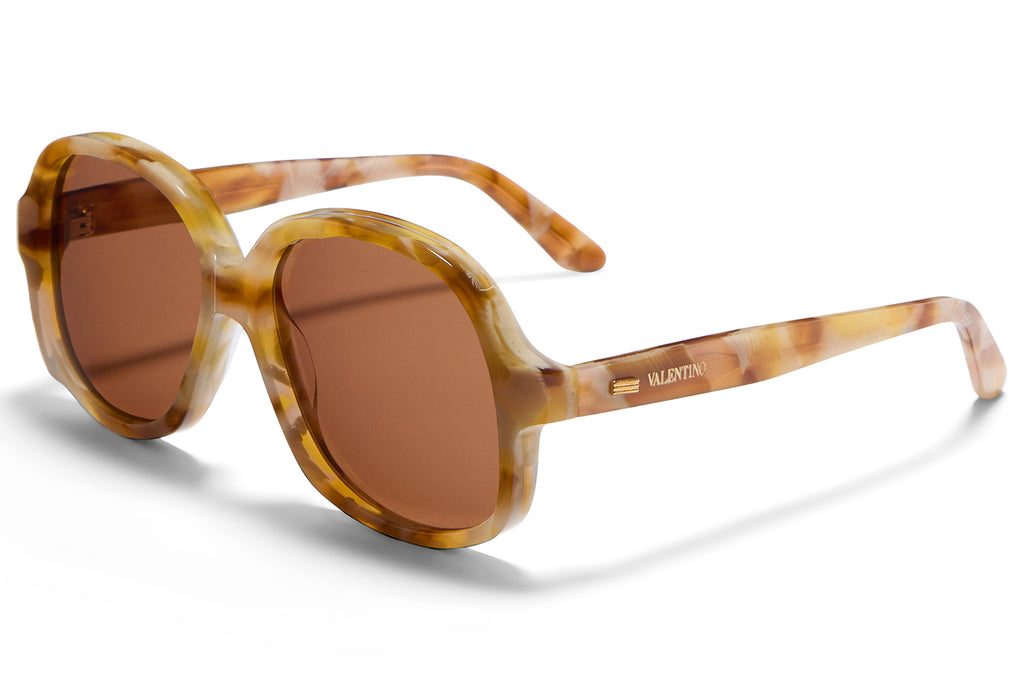 Valentino® Eyewear - VLS-177 Sunglasses Ivory Marble & V-Light Gold with Brown Lenses