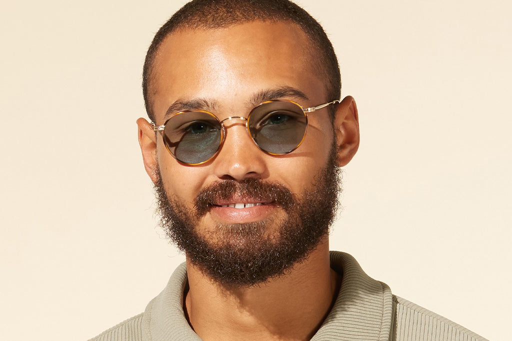 Garrett Leight - Wilson Sunglasses Demi Blonde-Gold with Semi-Flat Pure Blue Lenses