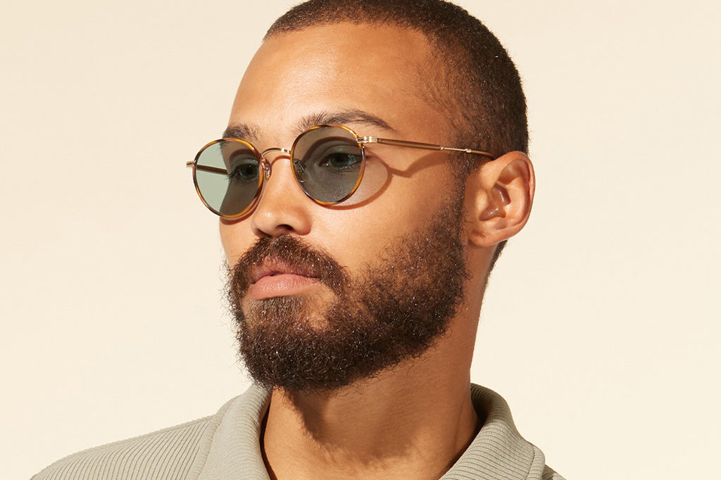 Garrett Leight - Wilson Sunglasses Demi Blonde-Gold with Semi-Flat Pure Blue Lenses