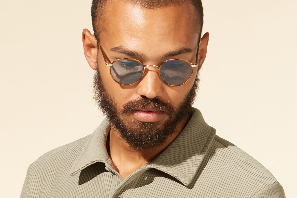 Garrett Leight - Wilson Sunglasses Demi Blonde-Gold with Semi-Flat Pure Blue Lenses