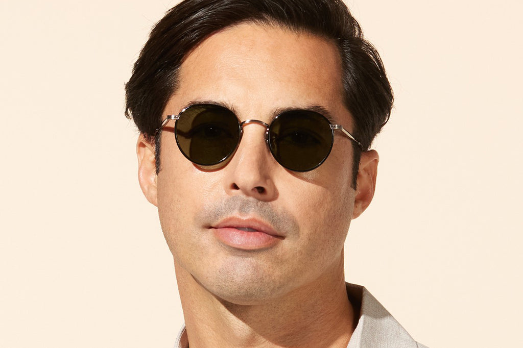 Garrett Leight - Wilson Sunglasses Black-Pewter with Semi-Flat Pure Blue Smoke Lenses