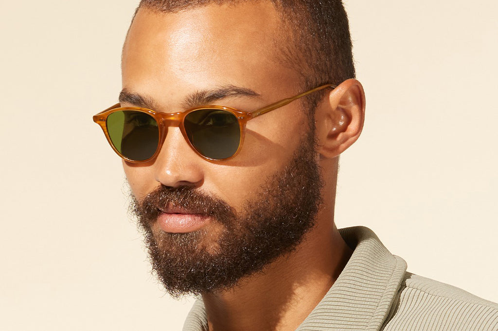 Garrett Leight - Hampton Sunglasses Butterscotch with Semi-Flat Pure Green Lenses