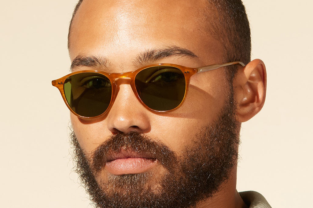 Garrett Leight - Hampton Sunglasses Butterscotch with Semi-Flat Pure Green Lenses