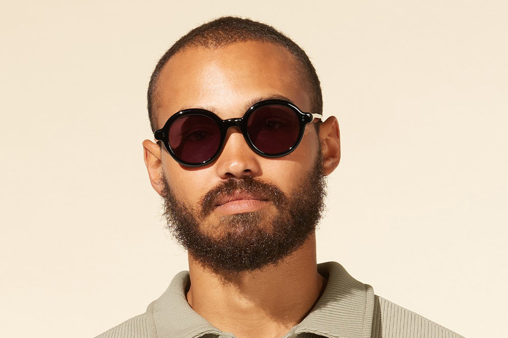 Garrett Leight - Julien Sunglasses Black with Semi-Flat Blackberry Lenses