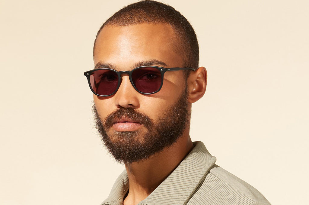 Garrett Leight - Kinney Sunglasses Matte Black with Semi-Flat Pure Acai Polar Lenses