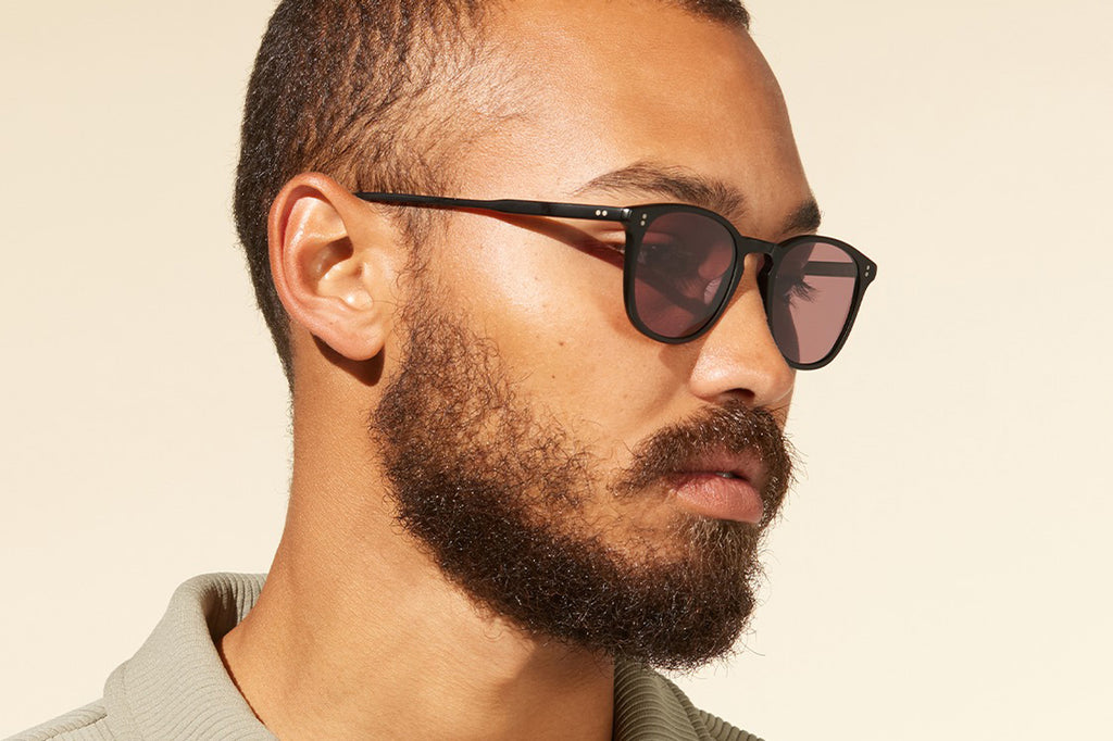 Garrett Leight - Kinney Sunglasses Matte Black with Semi-Flat Pure Acai Polar Lenses