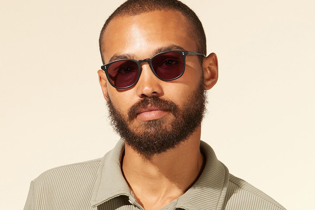 Garrett Leight - Kinney Sunglasses Matte Black with Semi-Flat Pure Acai Polar Lenses