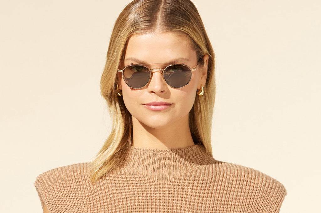 Garrett Leight - William Clip On Shades Gold with Oak Lenses