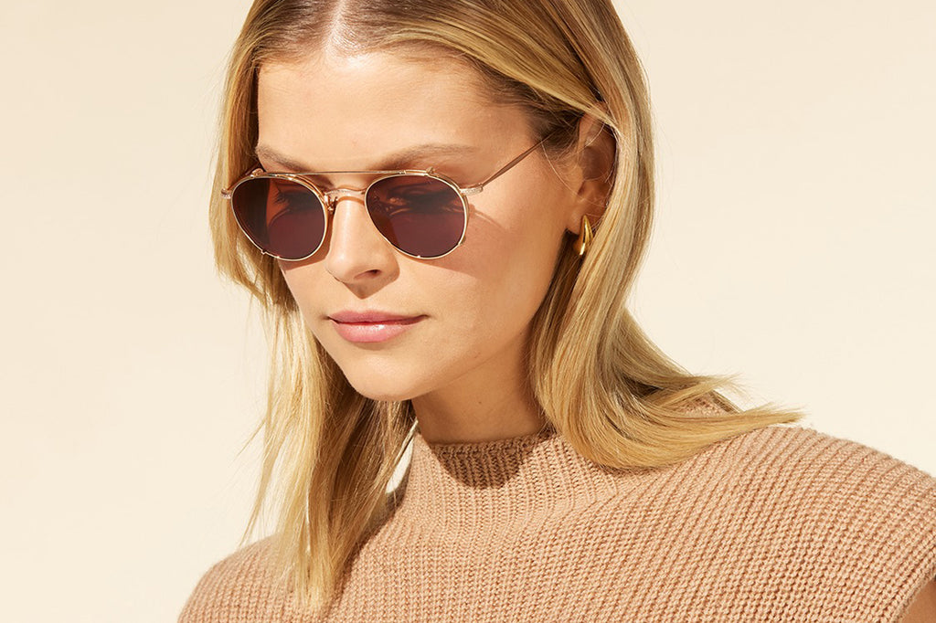 Garrett Leight - William Clip On Shades Gold with Oak Lenses