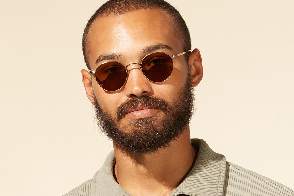 Garrett Leight - Wilson M Sunglasses Ember Tortoise-Antique Gold with Semi-Flat Pure Coffee Lenses