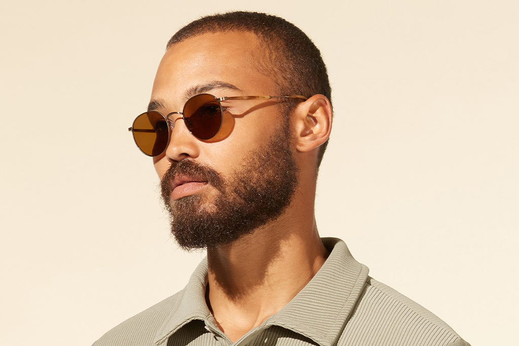 Garrett Leight - Wilson M Sunglasses Ember Tortoise-Antique Gold with Semi-Flat Pure Coffee Lenses