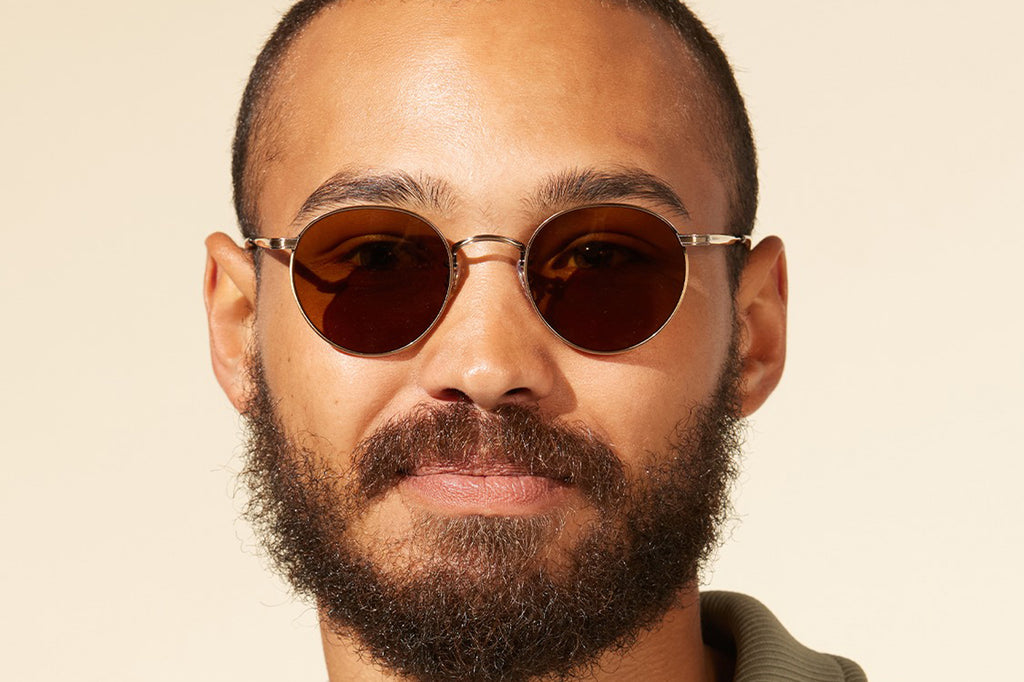 Garrett Leight - Wilson M Sunglasses Ember Tortoise-Antique Gold with Semi-Flat Pure Coffee Lenses