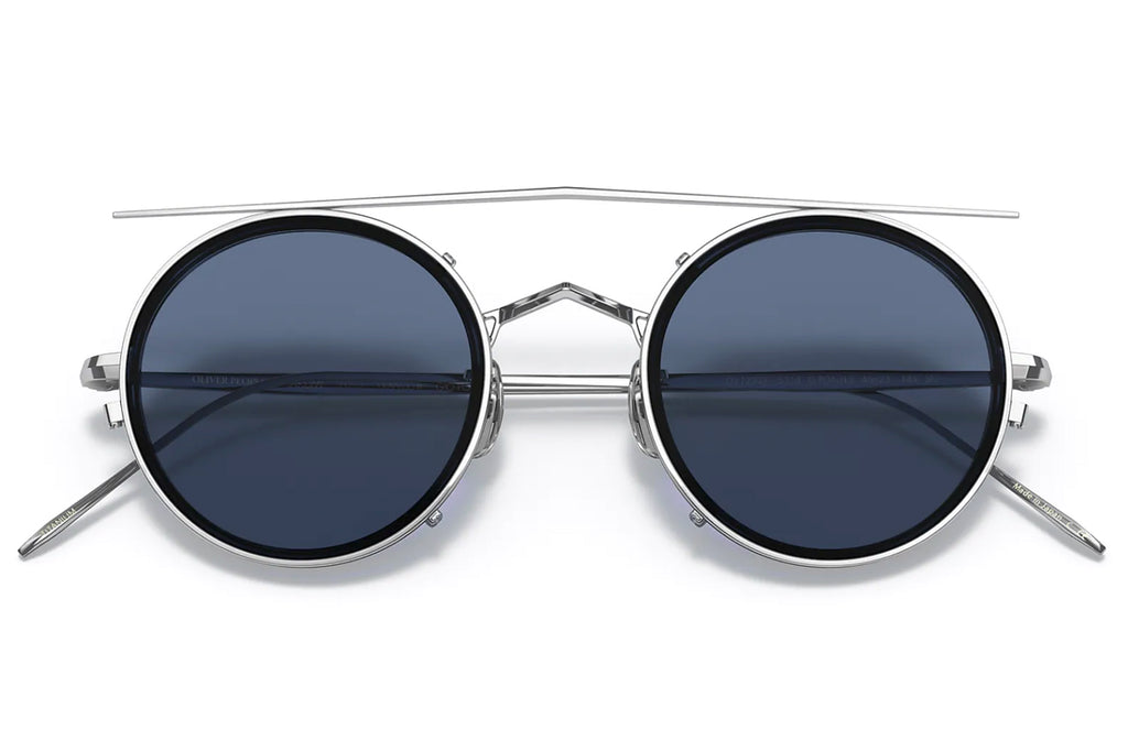 Oliver Peoples | G. Ponti-2 (OV1292T) Eyeglasses Brushed Chrome-G.P Blue Tortoise with Blue Lenses